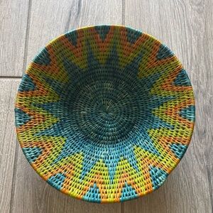 Tribal Blue Green Orange Woven Small Woven Basket Home Decor 15” D